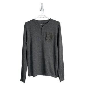 Simons Men's Gray 100% Organic Cotton Henley Knit Shirt